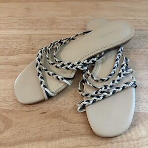 Larroudé Ibiza flat mules in multi-neutral leather 6.5 Tan Black Brown Braided